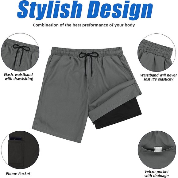 Swim Trunks Quick Dry Bathing Suit for Men with Compression Liner - Picture 6 of 7